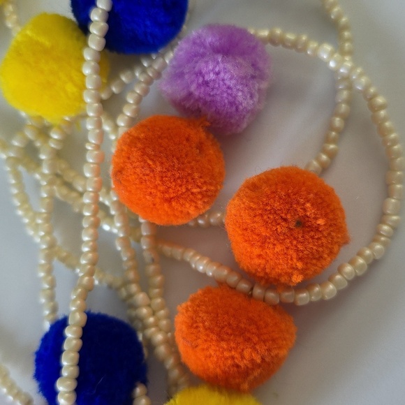 Multi Color Pompom and Seed Bead Long Necklace - Picture 6 of 6